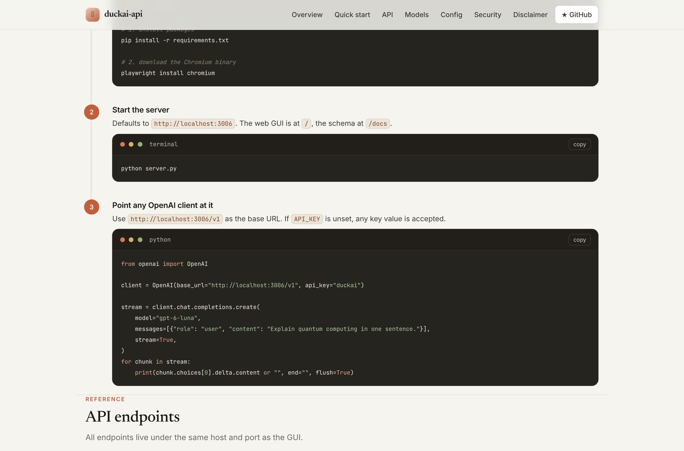 DuckAI API quick-start and API reference