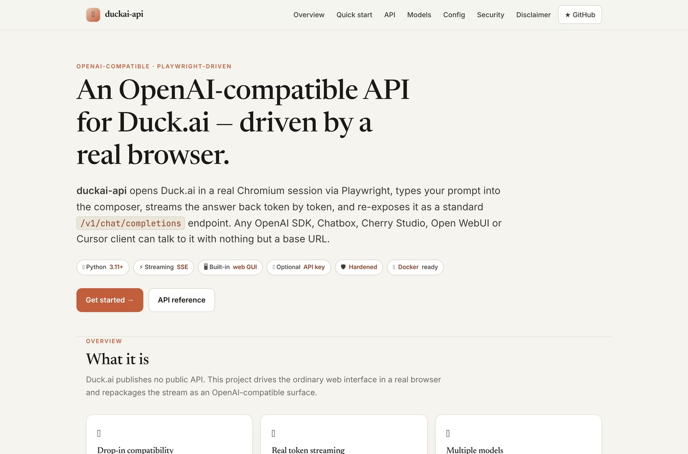 DuckAI API landing page