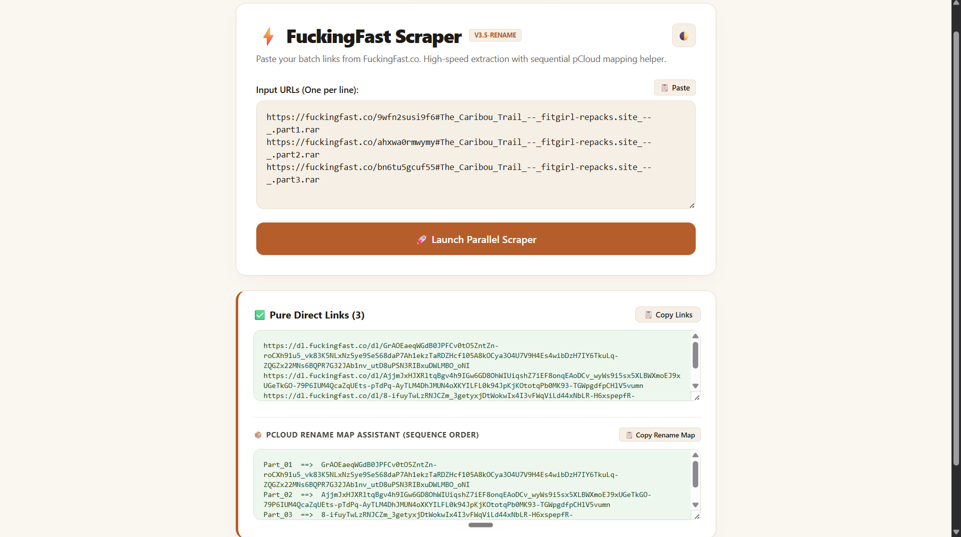 Successfully extracted direct download links