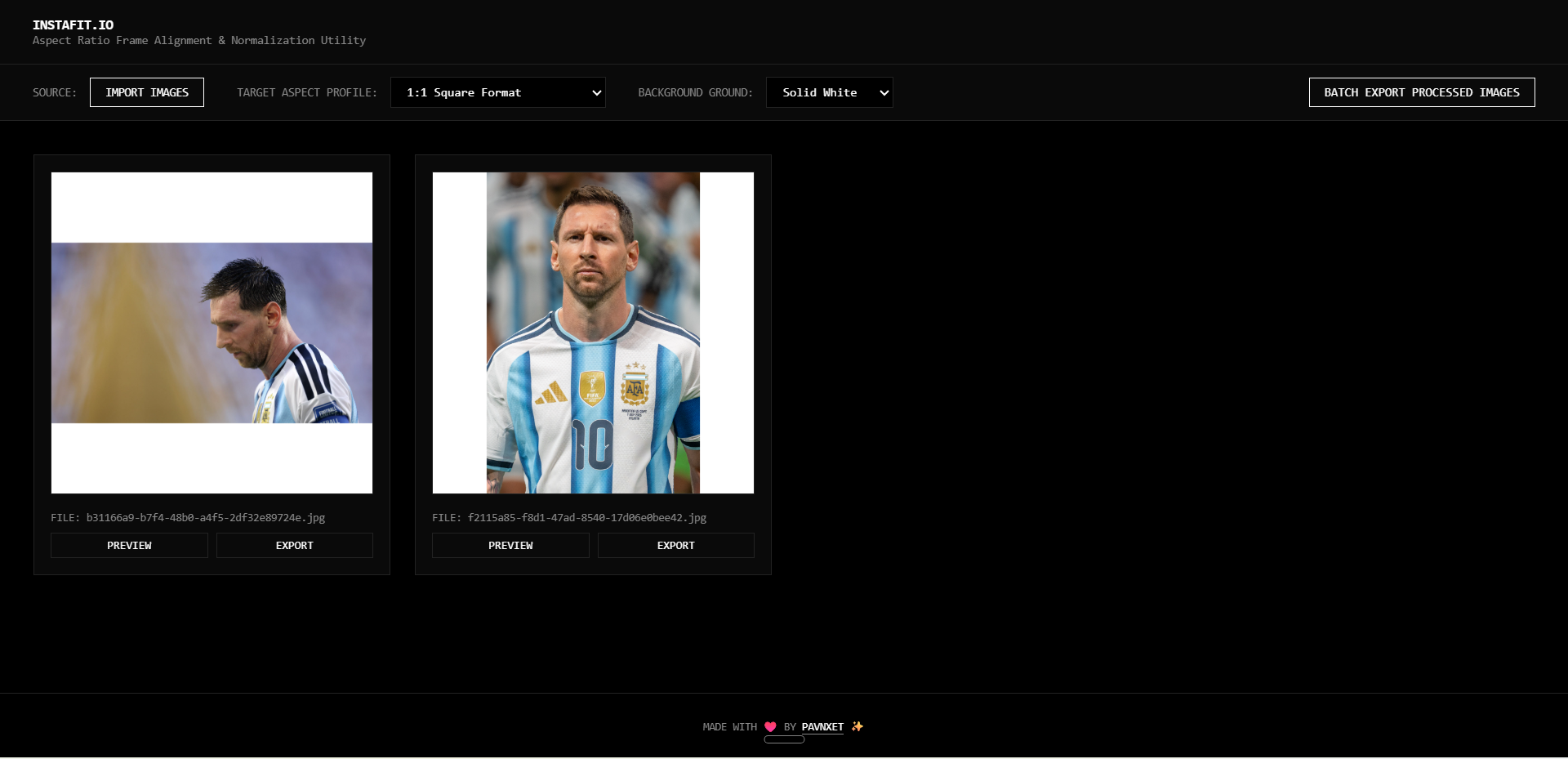 InstaFit.io with processed images