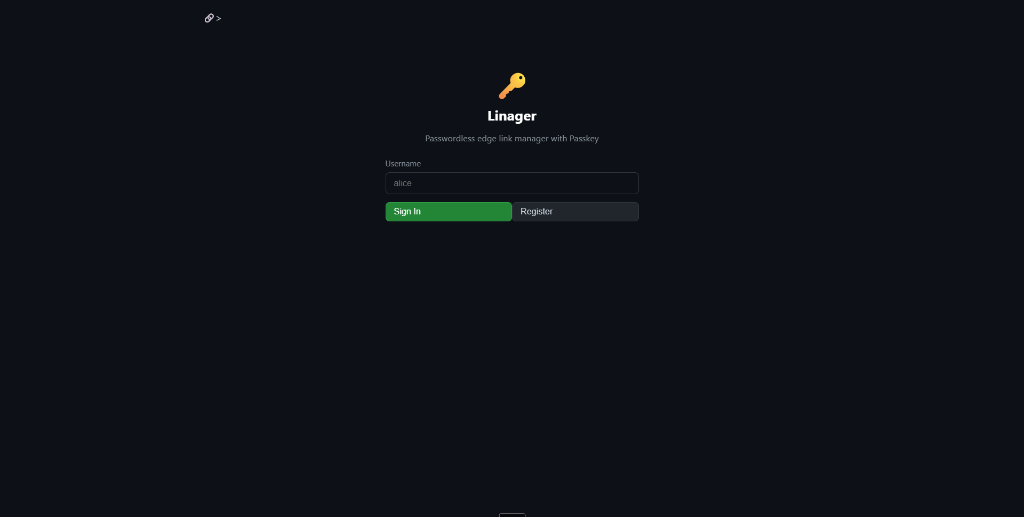 Linager Passkey Login Screen